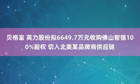 贝格富 英力股份拟6649.7万元收购佛山智强100%股权 切入北美某品牌商供应链